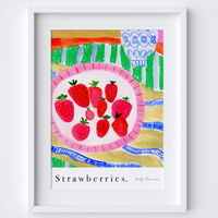 Strawberries Still Life Art Print - Watercolour Pastel Poster by artist & illustrator Holly Francesca