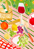 Wine & Cheese Summer Picnic Art Print - Watercolour Pastel Poster by artist & illustrator Holly Francesca