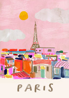 This travel poster of Paris Rooftops & Pink skies was created from an original drawing by artist Holly Francesca.