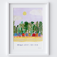 This travel poster of Wells-next-the-Sea, North Norfolk Coast was created from an original drawing by artist Holly Francesca.