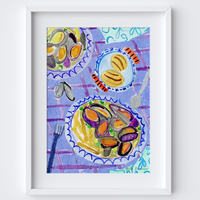 'Moules-frites' French Mussels & Chips Art Print - Watercolour Pastel Poster by artist Holly Francesca