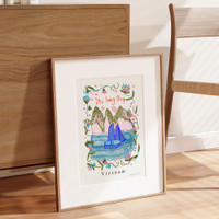 Ha Long Bay, Vietnam, South East Asia Landmark Travel Print created from an original drawing by artist Holly Francesca.