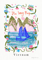 Ha Long Bay, Vietnam, South East Asia Landmark Travel Print created from an original drawing by artist Holly Francesca.