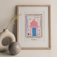 Taj Mahal, India - Indian Landmark Travel Print created from an original drawing by artist Holly Francesca.