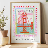 Golden Gate Bridge, San Francisco, California - American Landmark Travel Print created from an original drawing by artist Holly Francesca.