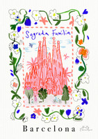 Sagrada Familia, Barcelona, Catalonia, Spain - Spanish Landmark Travel Print created from an original drawing by artist Holly Francesca.
