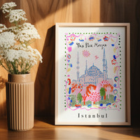 Blue Mosque, Istanbul, Turkey - Turkish Landmark Travel Print created from an original drawing by artist Holly Francesca.