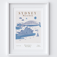Illustrated hand drawn Sydney Marathon Scene Landmarks art print by artist Holly Francesca.