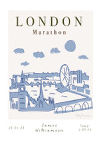 Illustrated hand drawn London Marathon Scene Landmarks art print by artist Holly Francesca.
