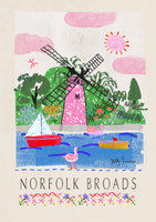 Windmill & Boats in the Norfolk Broads Art Print created from an original drawing