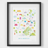 Illustrated hand drawn Map of Winchester art print by artist Holly Francesca.