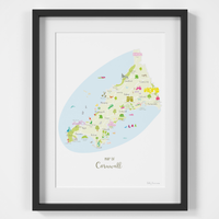 Map of Cornwall in South West England framed print illustration