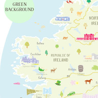 Illustrated hand drawn Map of Ireland by UK artist Holly Francesca.