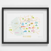 Illustrated hand drawn Map of Liverpool art print by artist Holly Francesca.