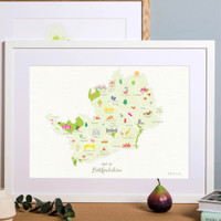 Map of Hertfordshire in South England framed print illustration