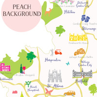 Map of Hertfordshire in South England Unframed print illustration
