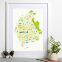 Map of Cumbria in North West England framed print illustration
