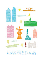Illustrated papercut Amsterdam landmark buildings art print by artist Holly Francesca.