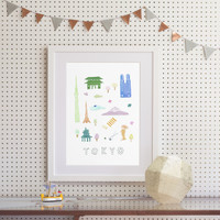 Illustrated papercut Tokyo landmark buildings art print by artist Holly Francesca.