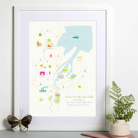 Illustrated hand drawn Belfast Marathon Route Map art print by artist Holly Francesca.