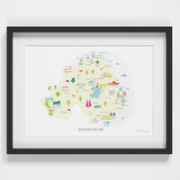 Illustrated hand drawn Map of Northern Ireland art print by artist Holly Francesca.