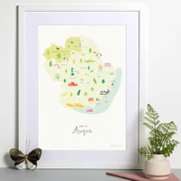 Map of Angus in Scotland framed print illustration