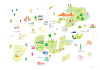 Illustrated hand drawn Map of Crouch End, East Finchley, Highgate & Muswell Hill art print by artist Holly Francesca.