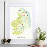 Map of Northumberland framed print illustration