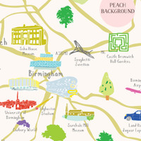 Illustrated hand drawn Map of West Midlands art print by artist Holly Francesca. 