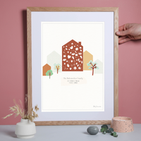 Illustrated hand drawn Building Portrait art print by artist Holly Francesca.