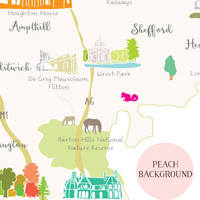 Illustrated hand drawn Map of Bedfordshire art print by artist Holly Francesca. 