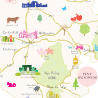 Illustrated hand drawn Map of Herefordshire art print by artist Holly Francesca. 