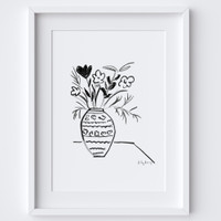 Vase with Flower Drawing Framed Print