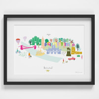 Hand drawn Bristol Skyline Cityscape Art Print by artist Holly Francesca