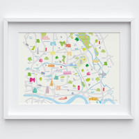 Illustrated hand drawn Map of East London (larger area) art print by artist Holly Francesca.