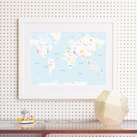 Illustrated hand drawn Map of the World art print by artist Holly Francesca.