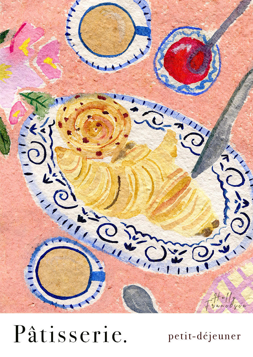French Pâtisserie Art Print - Watercolour Pastry Poster by artist Holly ...