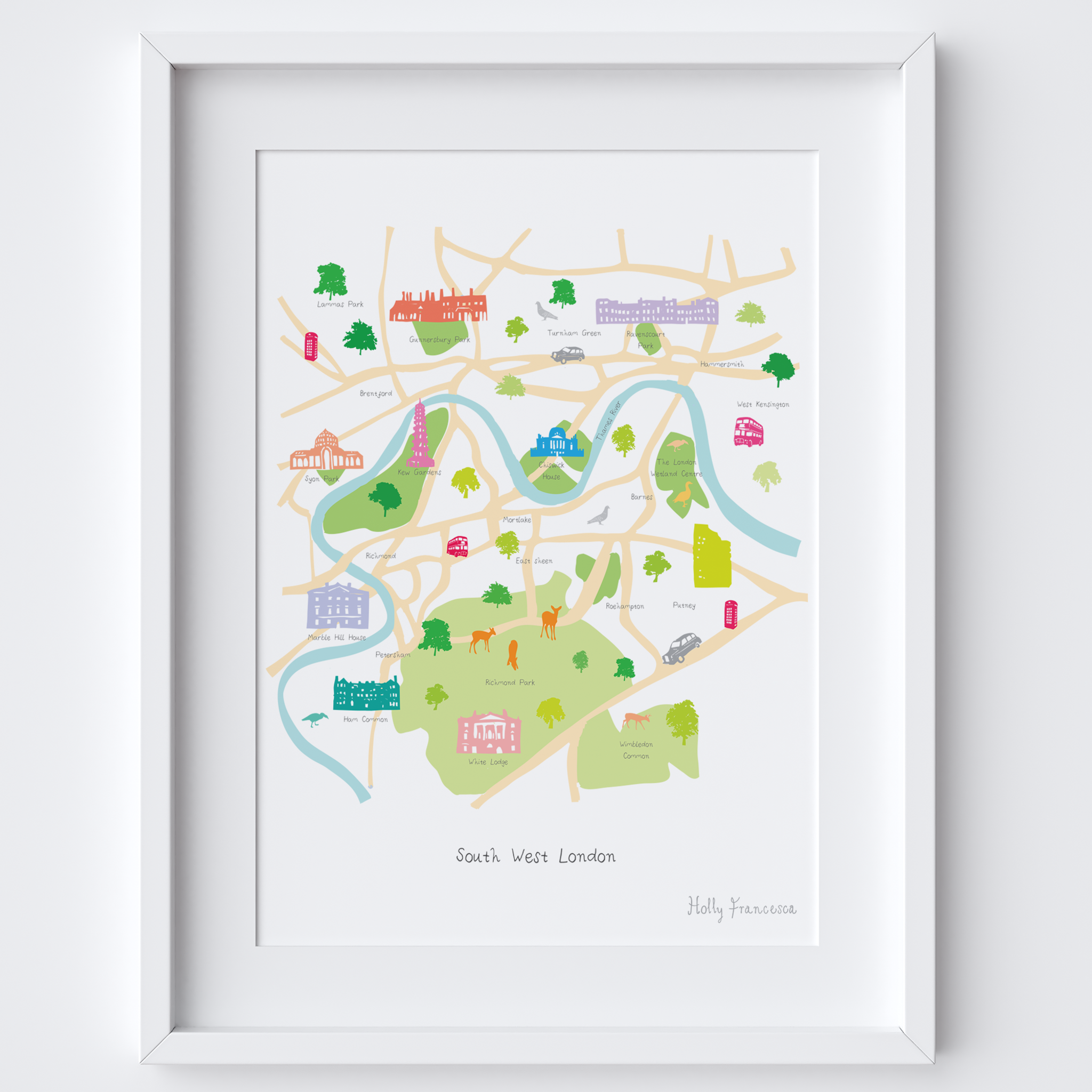 Illustrated Hand Drawn Map Of South West London Art Print By