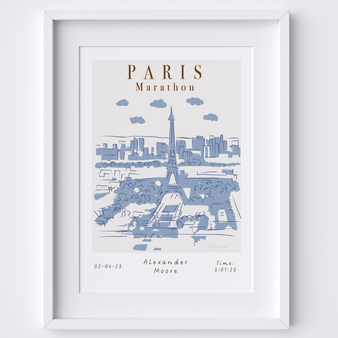 Illustrated Paris Marathon Poster - Running Scene Landmarks Personalised Print by Holly Francesca
