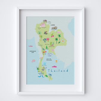 Map of Thailand, South East Asia Art Print by UK Artist Holly Francesca