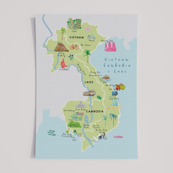 Map of Vietnam, Cambodia & Laos, South East Asia Art Print by UK Artist Holly Francesca Map of Vietnam, Cambodia & Laos, South East Asia Art Print by UK Artist Holly Francesca