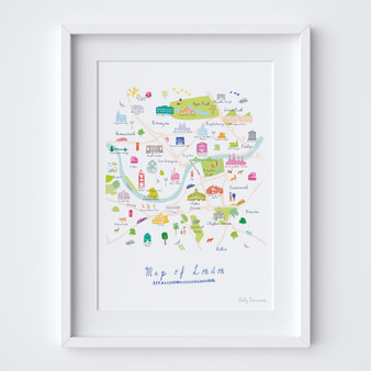 Map of London Art Print - Central South West London Travel Poster. Illustrated Art Print by artist Holly Francesca