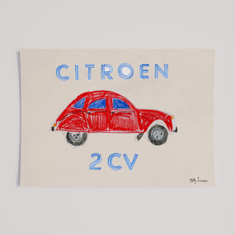 The Citroën 2CV Iconic French Car Poster - Hand drawn Art Print by Holly Francesca