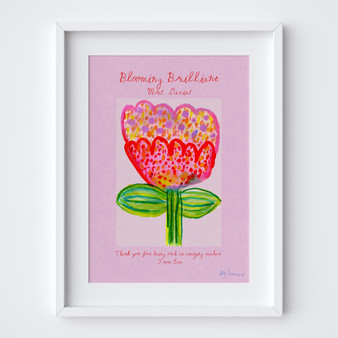 Illustrated Personalised Teacher Gift - Pink flower Blooming Brilliant Art Print by artist Holly Francesca.
