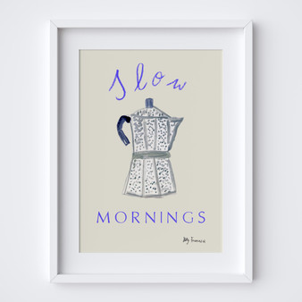 Moka Coffee Pot Poster - Slow Mornings Art Print by UK artist & illustrator Holly Francesca