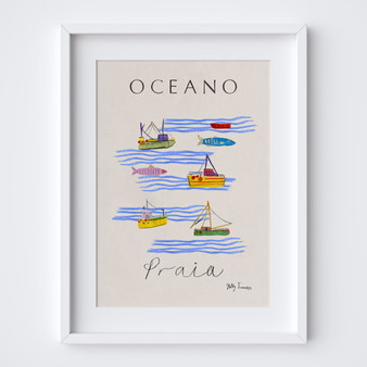 Ocean Boats & Fish Poster - Summer Editions Art Print