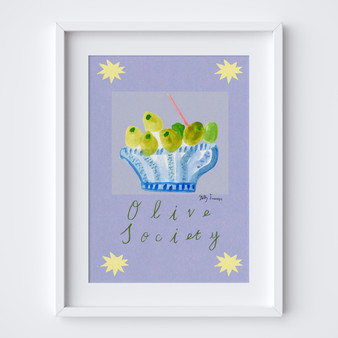 Olive Society Poster - Summer Bowl of Olives Art Print by UK artist & illustrator Holly Francesca