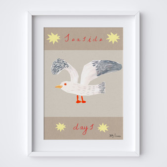 Seagull Seaside Days Poster - Summer Editions Art Print by UK artist & illustrator Holly Francesca