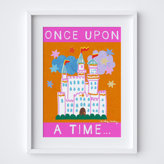 Magical castle fairytale kids art print in dreamy bold colours by Wakey Wakey. Created by UK Artist Holly Francesca.