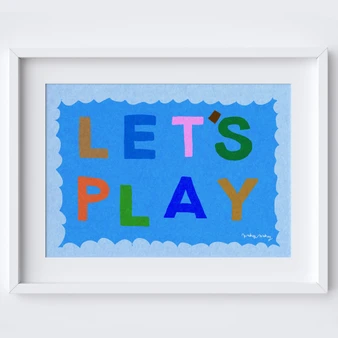 Super Fun 'Let's Play' kids art print in bright & bold colours by Wakey Wakey. Created by UK Artist Holly Francesca.